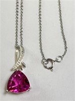 18" Sterling Chain/STS Trillion Cut Ruby Pendant