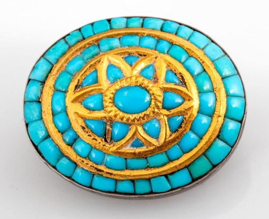 Sterling Silver 14K Turquoise Brooch