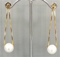 Pair of 14K gold earrings set with pearls - 4.8