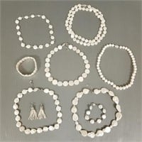 Group of pearl necklaces, bracelets, earrings