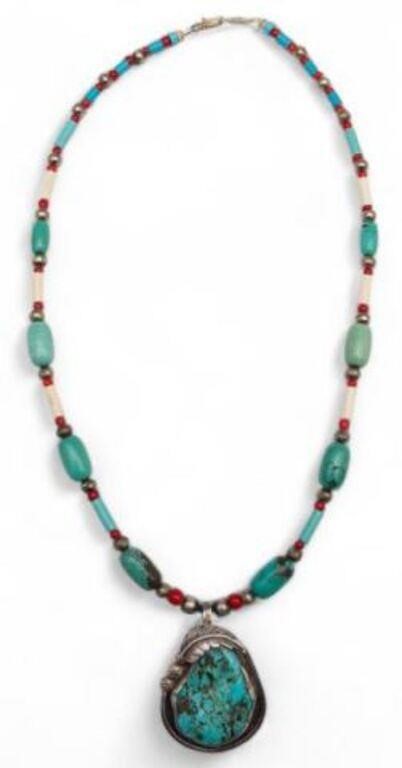 Native American Style Coral & Turquoise Necklace.