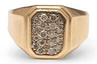 10K Yellow Gold & Diamonds Wide Mens' Ring.