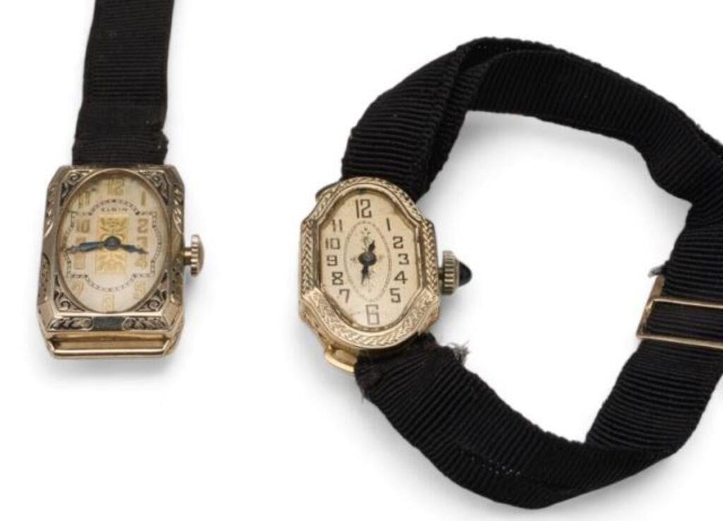 Two Art Deco Womens' Watches - 18K / 14K Elgin.