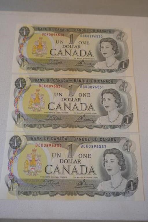 3 - 1973 Conscutive # One Dollar Notes