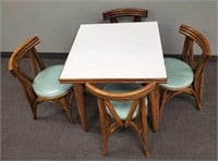 Vintage bamboo folding table with 4 chairs