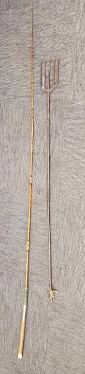 Antique hand forged fishing spear & bamboo casting