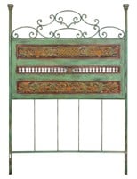 Italian Wrought Iron and Carved Wood Headboard