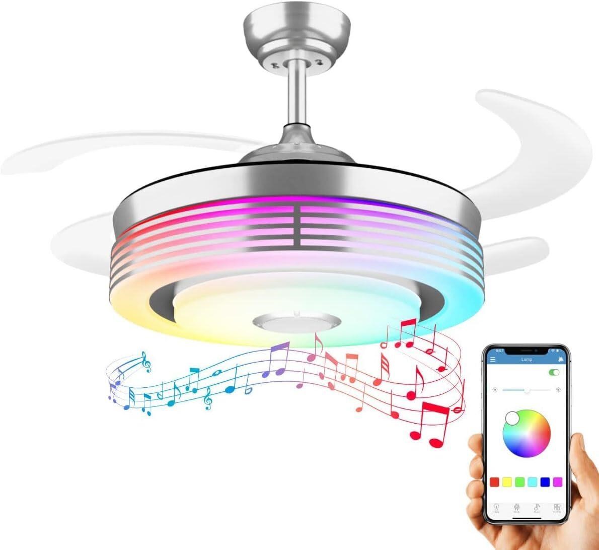 42 Retractable Fan with Lights  Bluetooth  Chrome