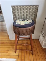 Vintage Needlepoint Topped Stool.  26H