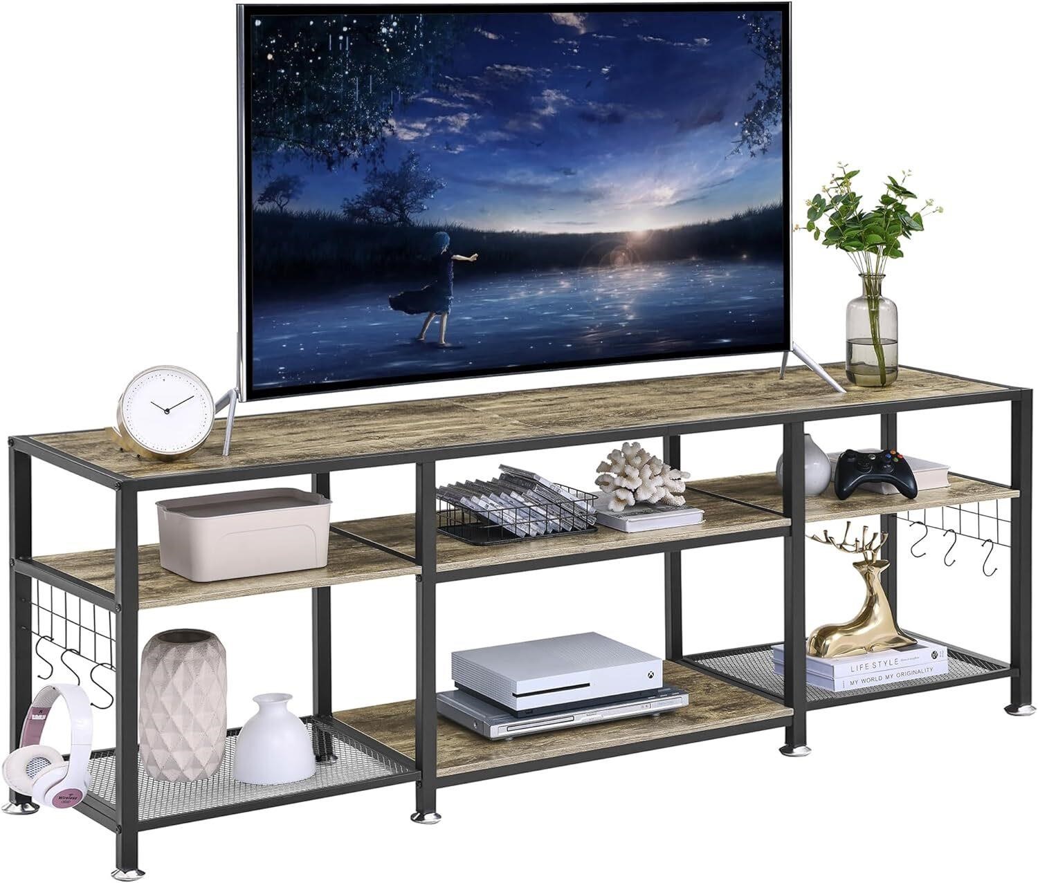 VECELO TV Stand  70 Inch  Grey  for 75 Inch TVs