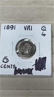 1891 Canadian 5 Cent Silver Coin