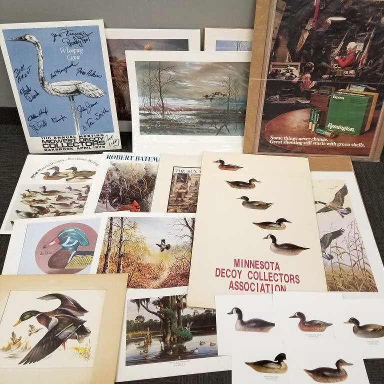 Group of unframed wildlife prints, posters, etc.