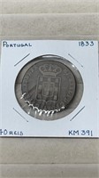 1833 Large Portugal 40 Reis Coin