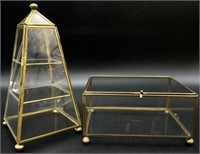 2 Small Brass & Glass Display Cases