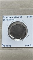 1796 Italian States 5 Soldi Coin