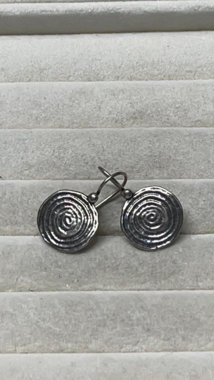 Sterling Silver Round Spiral Earrings 925