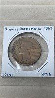 1862 Straits Settlements 1 Cent  Coin