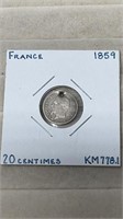 1859 France 20 Centimes Coin