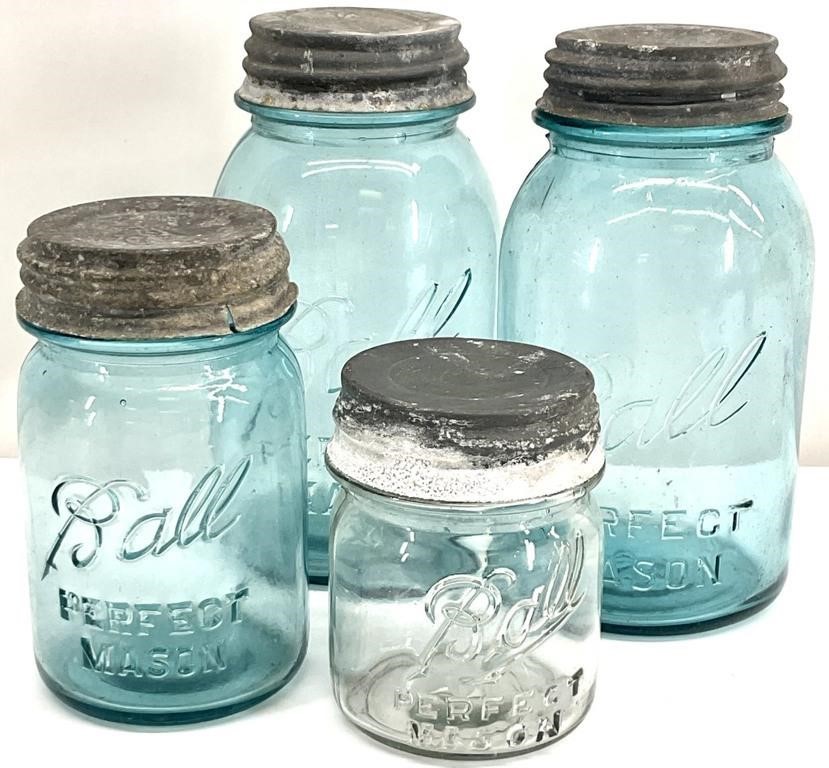 4 Ball Perfect Mason Aqua & Clear Glass Jars