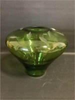Art blown glass vase with cut glass leaves
