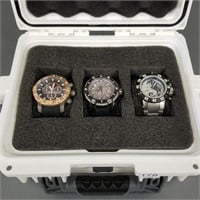 3 Invicta men's collector watches with carrying