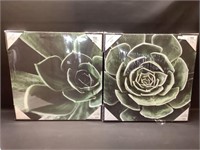 2 new floral art work on canvas 17.5"sq