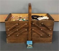 Wood expandable sewing box (21" x 16") with sewing
