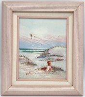 Signed Oil on Canvas Beach Scene Painting
