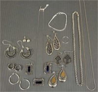 Group sterling silver filigree jewelry: earrings,