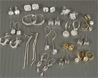 Group sterling silver, etc earrings set with CZ's