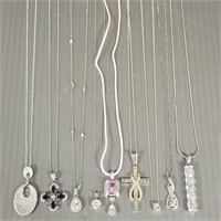9 sterling silver, etc necklaces w/ pendants