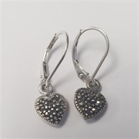 $200 Silver Marcasite Heart Earrings