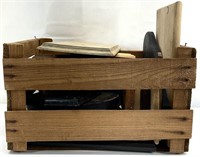Vtg Wood Plaques, Display Pedestals & Crate