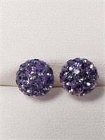 Silver Purple Pink Crystal Earrings