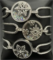 Snowflake Bangle Cuff Bracelets, NOS