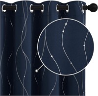 StangH Navy Blue Blackout Curtains - Silver Wave D