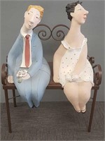 2 Villegas pottery figures on garden bench-