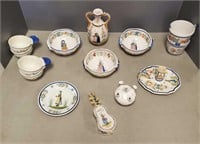 14 pieces of French Quimper pottery including