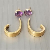 Pair of 14K gold earrings set with amethyst &