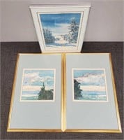 3 framed prints- 1 pencil signed Linda Roberts