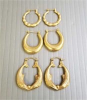 3 pair 14k gold hoop earrings 8.8 grams total