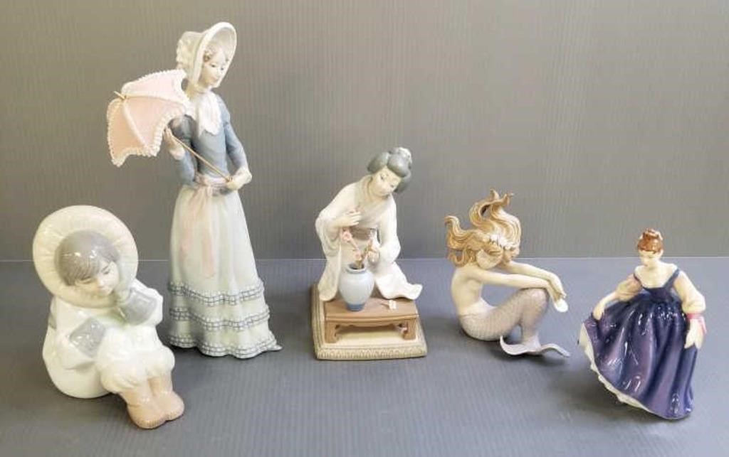 5 porcelain figures incl. 4 Lladros & 1 Royal