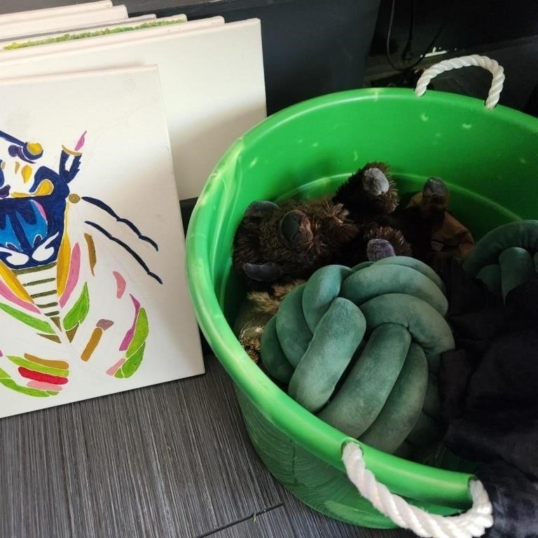Green Bucket of Plush w/ Canvases