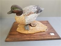 Carved wooden duck decoy (as is- leg repaired)