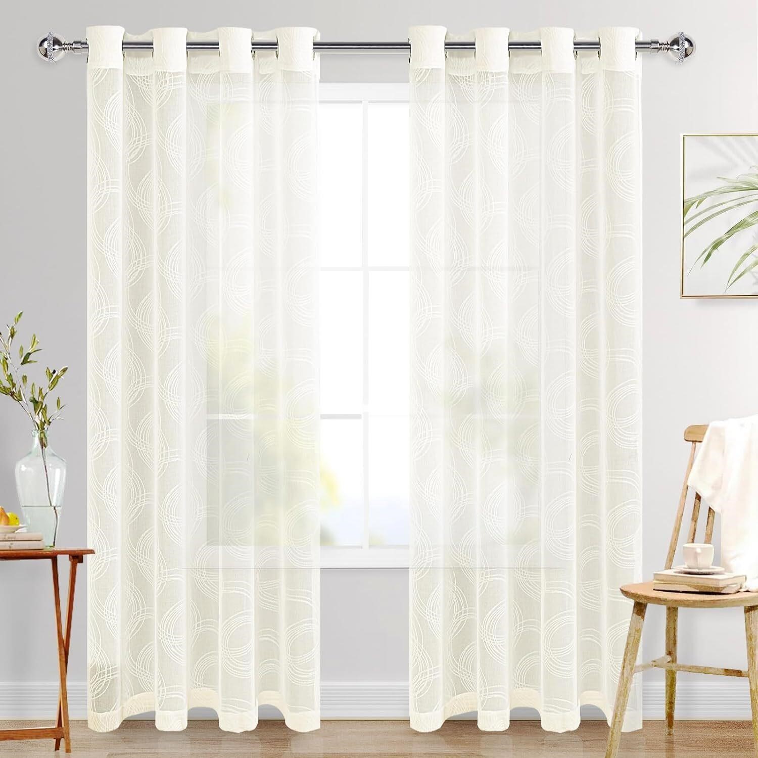 XWZO Sheer Curtains 84 Inches Length with Geometri