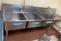 3 Bay Commercial Sink 100" wide drain shelf side