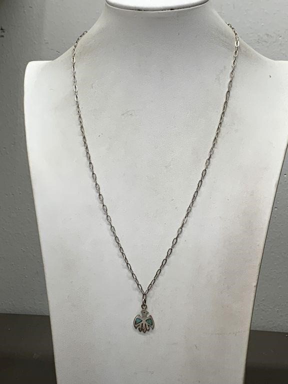 NATIVE AMERICAN STERLING SILVER/TURQUOISE NECKLACE