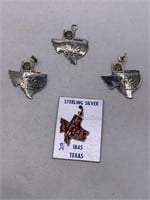 STERLING SILVER TEXAS PENDANT LOT OF 4