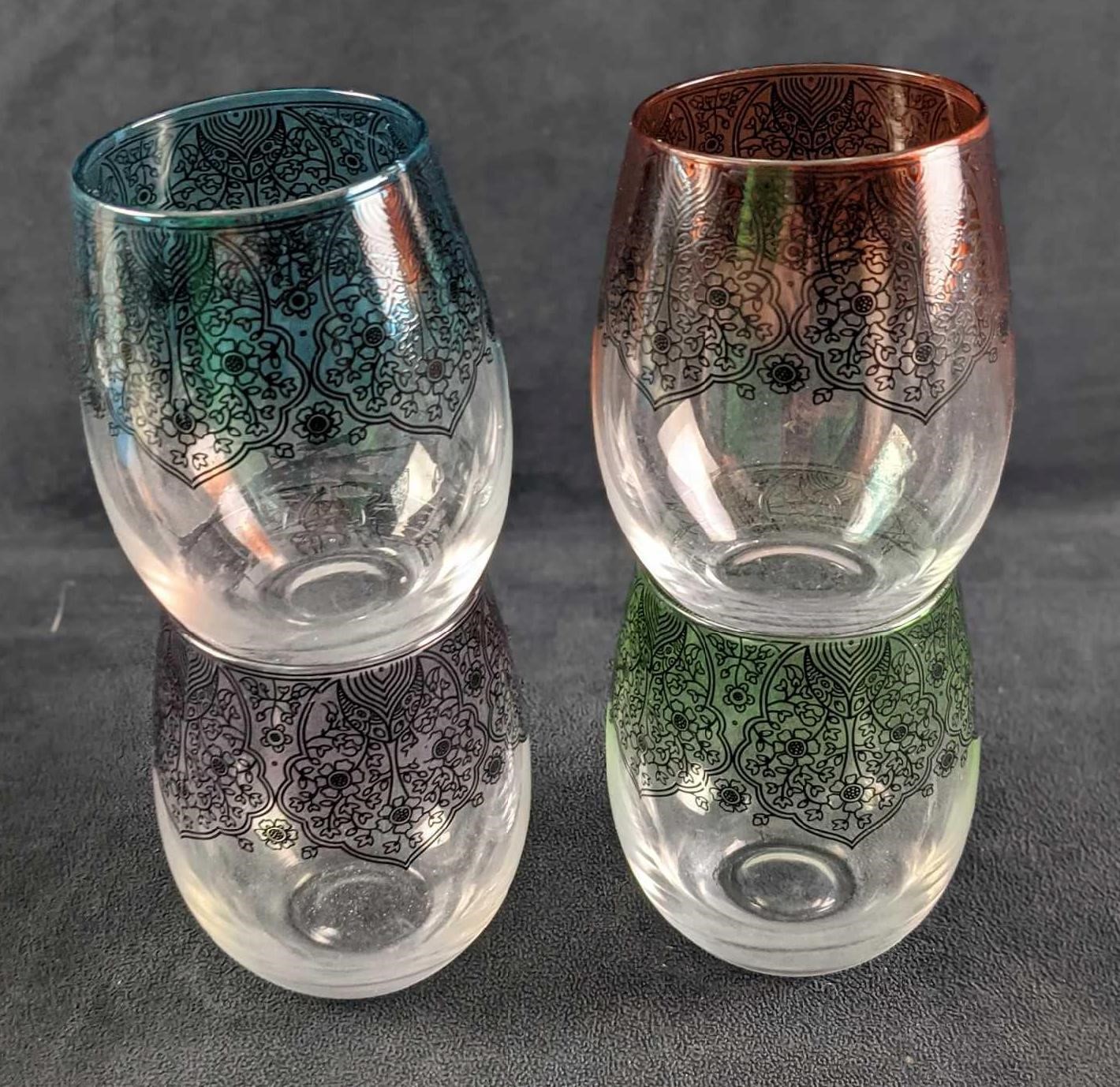 Four Stemless Wine Glasses