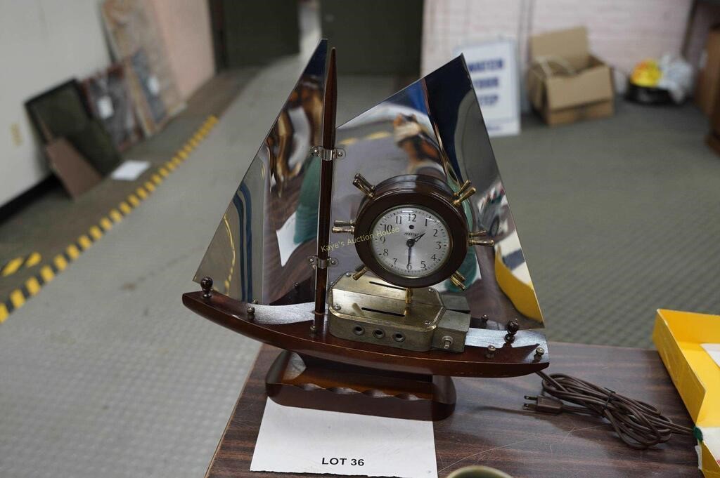 unusual 1950's sailing ship clock/TV lamp